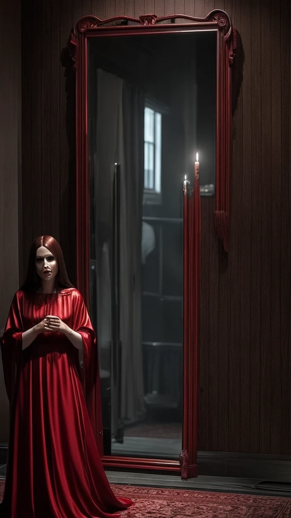 Imagine scenes where Bloody Mary interacts with those who summon her. She manifests gradually, starting with subtle distortions in the mirror's reflection and escalating to terrifying visions or physical manifestations that haunt her victims.