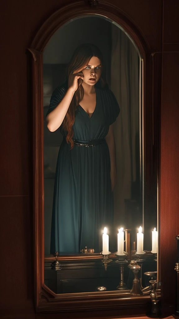 Imagine scenes where Bloody Mary interacts with those who summon her. She manifests gradually, starting with subtle distortions in the mirror's reflection and escalating to terrifying visions or physical manifestations that haunt her victims.