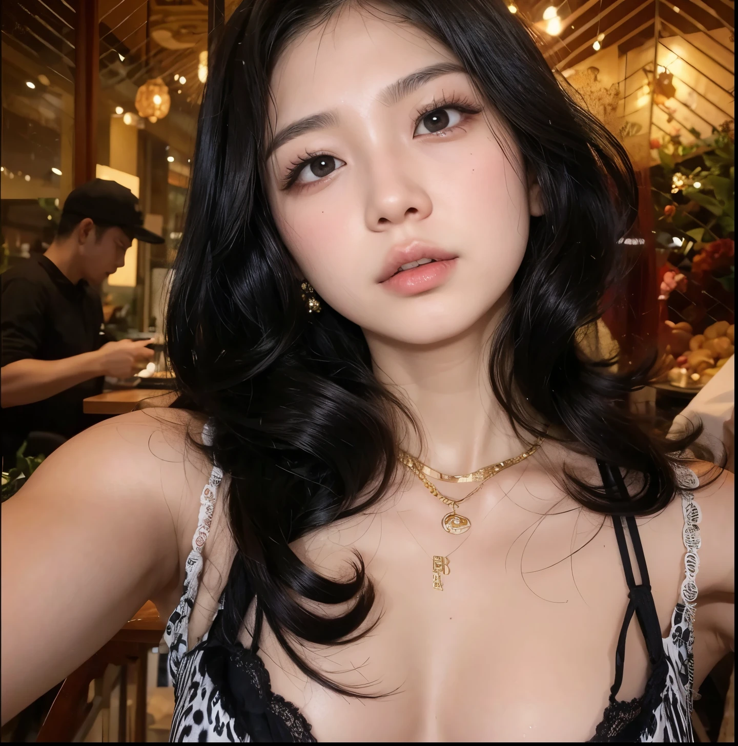 Asian, korean, fleshy lips, Bblack hair