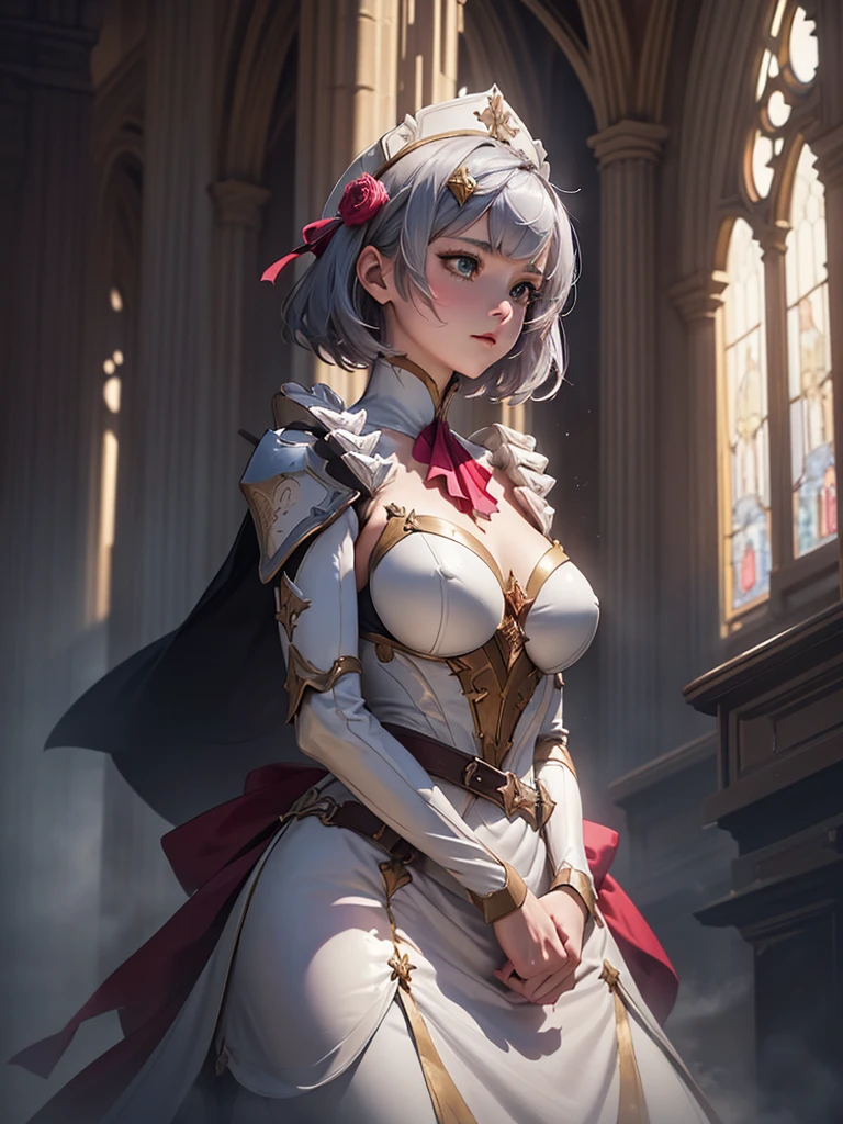[Noelledef]:1.5,((Masterpiece,of the highest quality,Detailed images,Beautiful images))1.4(noel images、by bob、church、Cathedral、The wind blows、Overall bright lighting、backlight、A fantastic atmosphere、thick fog)1.1(Beautiful body lines、beautiful neckline)
