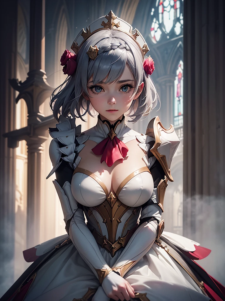 [Noelledef]:1.5,((Masterpiece,of the highest quality,Detailed images,Beautiful images))1.4(noel images、by bob、church、Cathedral、The wind blows、Overall bright lighting、backlight、A fantastic atmosphere、thick fog)1.1(Beautiful body lines、beautiful neckline)
