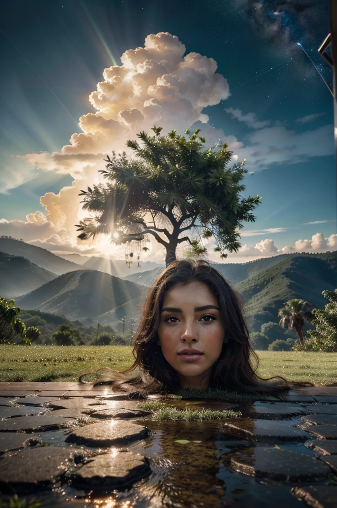 Celestial Tree, big tree, paisaje, panorama, Sky Heaven, naturey, palmtrees, Cedars, forst, Rivers of water, Thunder Light, Detailed Realistic FullHD Fotorrealism, Majestic, comely, fire, villany, Thunders, Sky Thunders, Woman, Woman's in the Waters, Beauty Woman, Stars, photorrealistic 6K, UltraHD Detailed, detailed colors 8K, Elegant beauty, floor, stele, lightning strikes, heavens, Divine Sky, tempest, Towards the heavens, heavenly, Godlike, photorrealistic, Rendering, 4K, 8K, detailed textures, detailed shadows, padoru, detailed colors, Gods Sky, UltraHD 16K Details, 16K photorealistic textures, detailed sharpness 16K, detailed sharpness, detailed colors, realistic shadows, Ultra realistic textures, High Power, Natural Beauty, natural colors, realistic contrast, Texturas photorrealistics, detailed colors, lifelike colors, detailed shadows, Textuta photorrealistic FullHD, Sombras photorrealistics 8K, HD photorrealistic, 8K Ultra Realistic Details, Cor photorrealistic 4K, FullHD Detailed Lights, Texturas Detalhadas photorrealistics 8K, Nitidez photorrealistic, villany, detailed 4k, ultra detaild, contraste realista de 8K, detailed sharpness, cores Ultra HD, chic,
