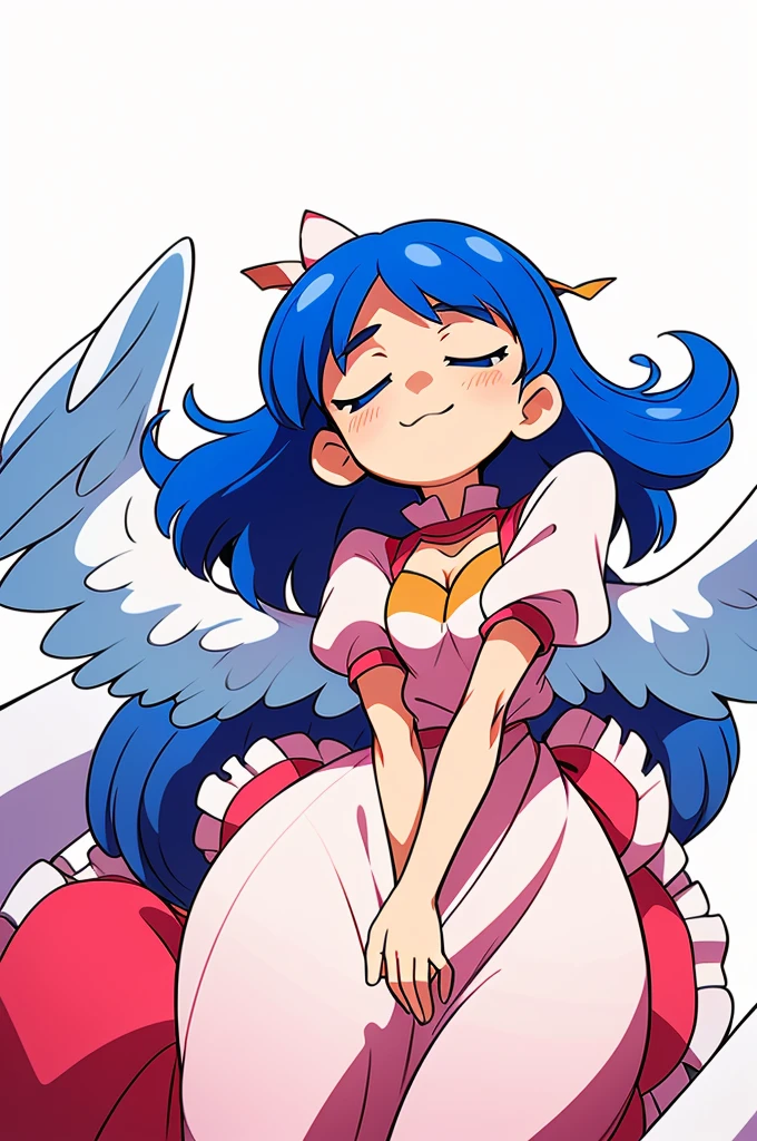 (best quality,4k,8k,highres,masterpiece:1.2), ultra-detailed, highly detailed texture, intricate details, A cute teenage angel with blue eyes, drawn in anime style, 1girl, , , 10 years old, medium blue hair, hair flaps, pink ribbon on head, well-formed face, blue eyes, angel girl, white blouse, puffy short sleeves, red ribbon, angel wings, long white skirt, red shoes, frills, ribbon head, A pair of angel wings on the back, from behind, to lift up one’s skirt, cowboy shot, from front, standing , raise one leg, crossed arms, arms up behind, arms behind back, hand between legs, put hands hip, one hand on hip, forward hands, arms raised in the air, punch hands, peace sign, waving, put up index finger, sit, lie down, closed eyes, lie face down, looking back, put one hand chest, leaning forward, cleavage, close up, horizontally outstretched arms, horizontally outstretched legs, front view, front face