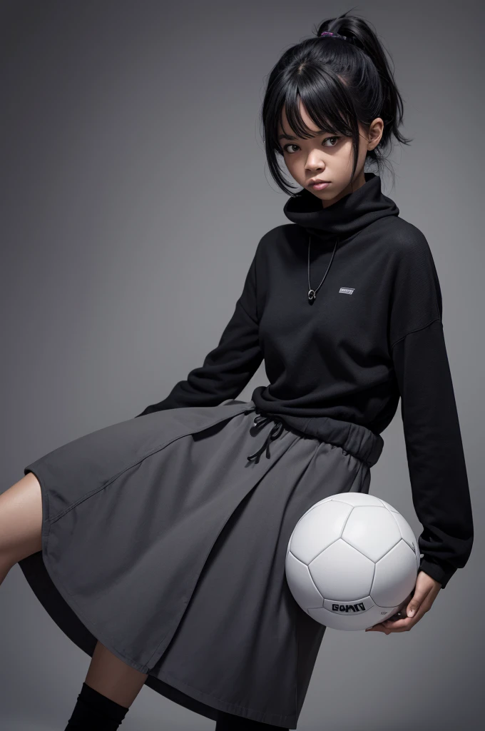 A character from fun she is black and her clothes are gray she is sad and her ball is black