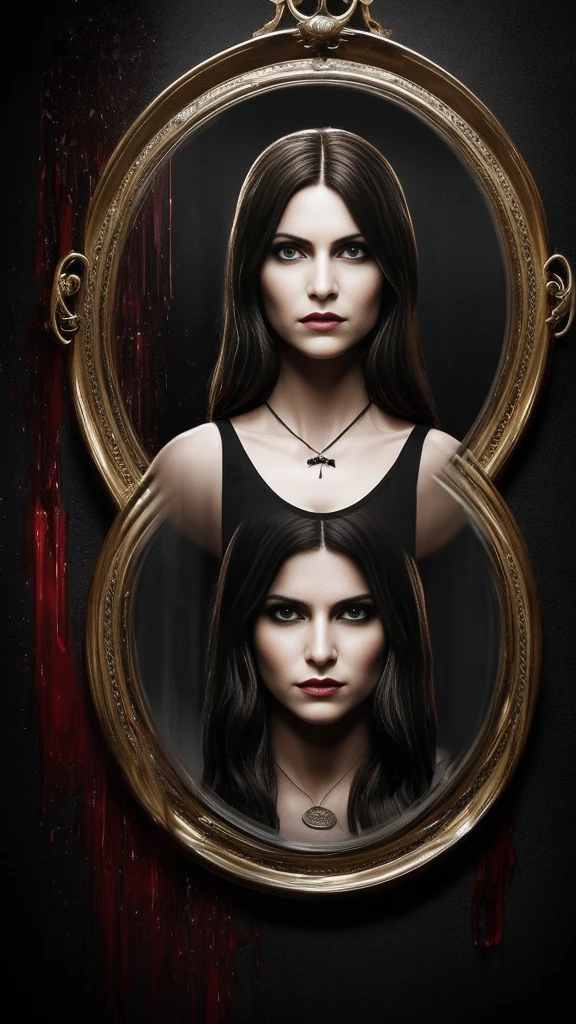 Illustrate Bloody Mary's supernatural abilities, such as manipulating mirrors to reveal hidden truths or distorting reality to instill fear. Her presence should feel unsettling, hinting at powers