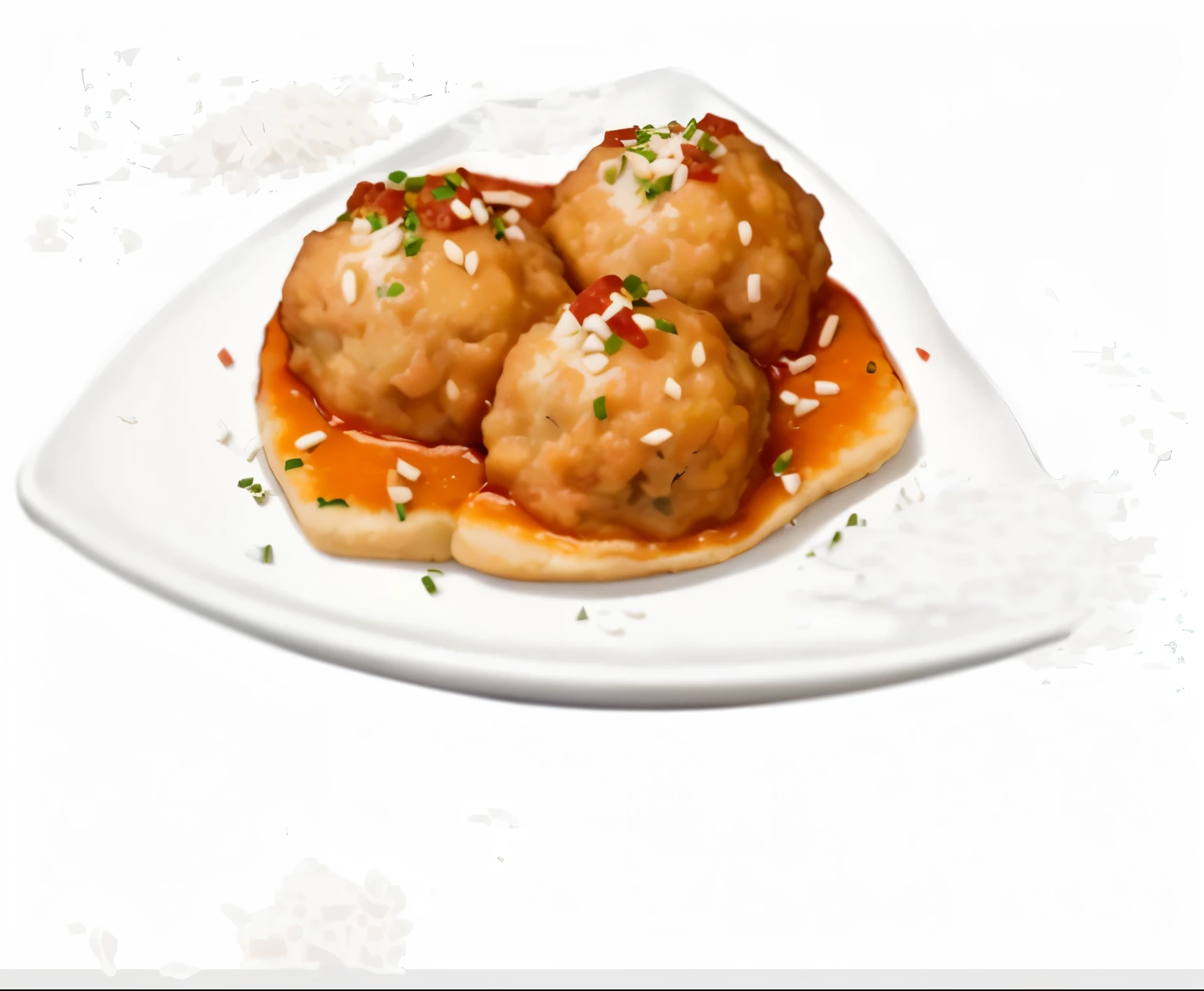 A cartoon illustration of a plate of meatballs with sauce and sugar granules, Map tofu cartoon, Rice Ball, ❤🔥🍄🌪, Delicious sesame pie, daopao, Chiba Yudai, delicious food, Wang Chen, Ghost Festival, Food particles, ready to eat