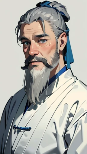 Men in ancient Chinese costumes、(ancient chinese hairstyle male)、、Highest quality、masterpiece、Ultra-high resolution、(Realistic:1.4)、Game Poster、Crisp and beautiful image quality、Long beard、Embroidered cloth wrapped around a topknot、whole body ,(Skin of color, ),(long and heavy white beard):1.2), (Very detailed, bloom:1.5), (Highest quality, Concept Art, 4K), (analog:1.2), (high sharpness), (Detailed pupil:1.1), (Painting:1.1), (digital Painting:1.1), Detailed face and eyes, masterpiece, Highest quality, (Very detailed photos:1.1), 8K, photoRealistic, (Gray Hair、Dynamic Short Hair), (PurerosFace_v1:0.2), [:(Detailed face:1.2):0.2], sharp, Realistic, Realistic Shadow, 