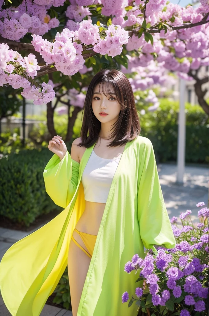 The color matching trends for the summer of 2024 focus on several key points:Bright、Contrast and nature。Here are some amazing color matching suggestions:Purple + yellow-green:
Purple上衣或裙子搭配yellow-green配饰,Bold and creative。