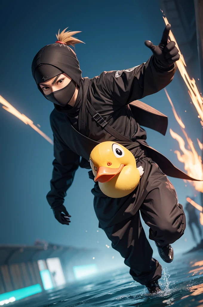 Create an anime-style image of a ninja duck