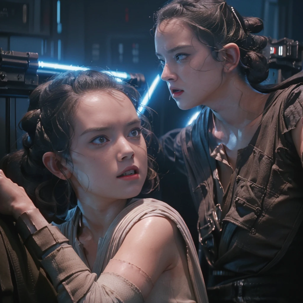 (rey skywalker and kylo ren, masterpiece space-bar night-club crowded with star-wars characters clonetroopers Twi'lek-females aliens creatures laughing drinking rebel-soldiers girls-rebel-pilots:1.2), (best quality, expressive eyes, perfect face uhd high definition photograph,  extremely detailed eyes face nose hands, perfect hands fingers,rey,Perfect Hands, 