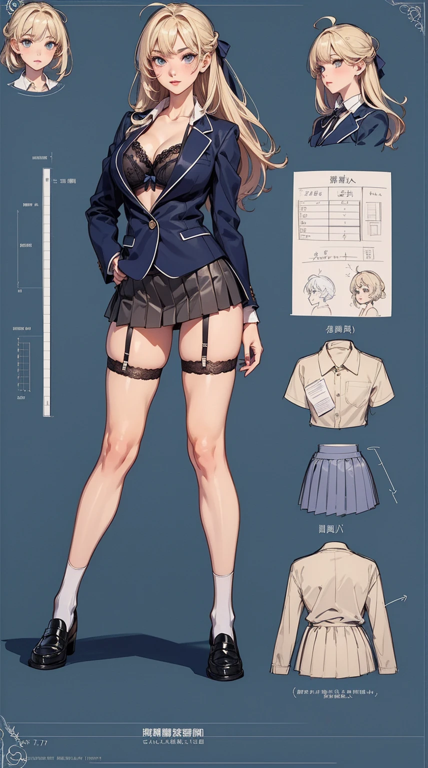 girl, alone, whole body, From head to toe, Are standing, (Huge_chest:1.3),

Character design sheet, Character Reference Sheet, 設計図のSchematic, Drafting, Blueprint, Schematic,
((Character design sheet:1.7, Character Reference Sheet:1.7,)),

anime/cartoon character wearing a girls , 1girl, alone, ,Mature Woman,chestの谷間,Long sleeve,Collared shirt,White shirt,,(Tight Skirt),((garter belt)),(High heels),Skirt Suit,mini skirt,office lady,Long Hair, bow, ,  (Very short skirt:1.4), (lingerie:1.5),