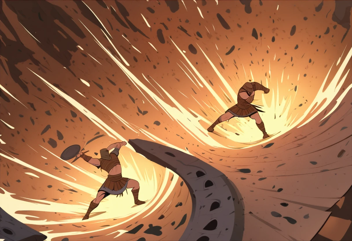 Colosseum,warrior,animal。Detailed background, (high quality, high resolution, masterpiece), (Dynamic Lighting, Vibrant colors), (Intensely,struggle), Wellness scenarios, (Dynamic poses), (close up), cartoon, (cartoon:1.3), Vector Art, Flat Color, (High Angle View:1.1)