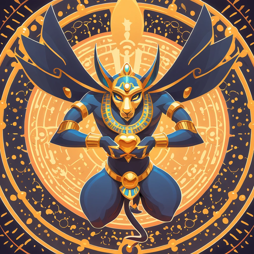 anubus amidst a genome in cartoon illustration art style