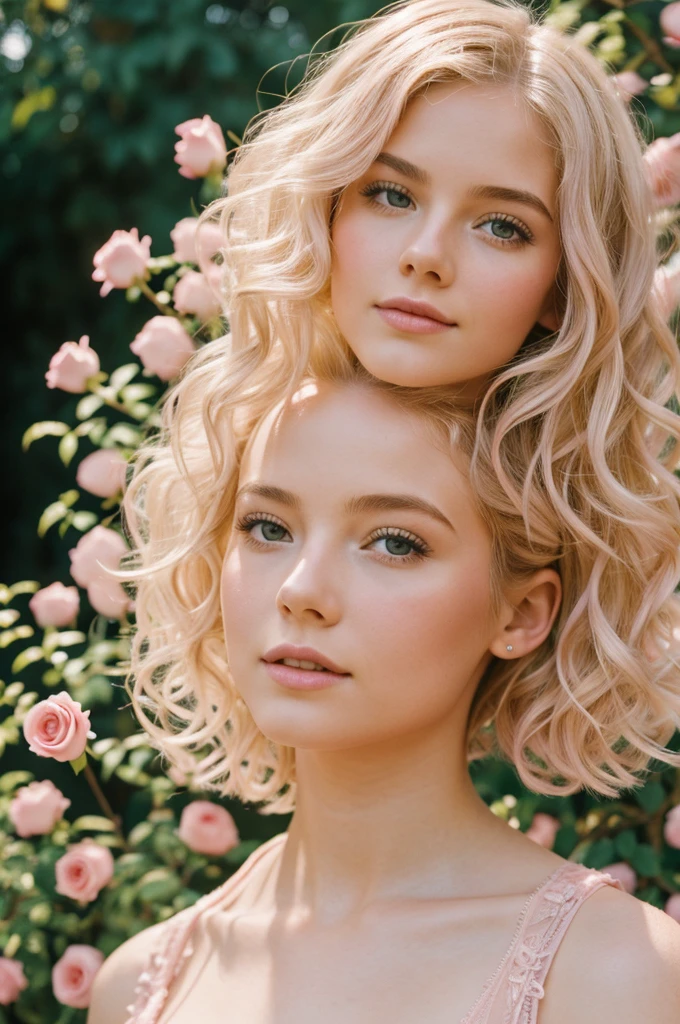 8K, RAW-Foto, Fujifilm, Style photo of a beautiful young woman as Avril in a garden with light pink roses (highly detailed skin: 1.2)
Style-Petal BREAK short hair, blonde hair with colored curls, wearing a dress, Film granulation, 35mm, cute style nude