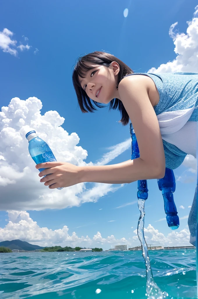 A refreshing blue sky, Ramune and water