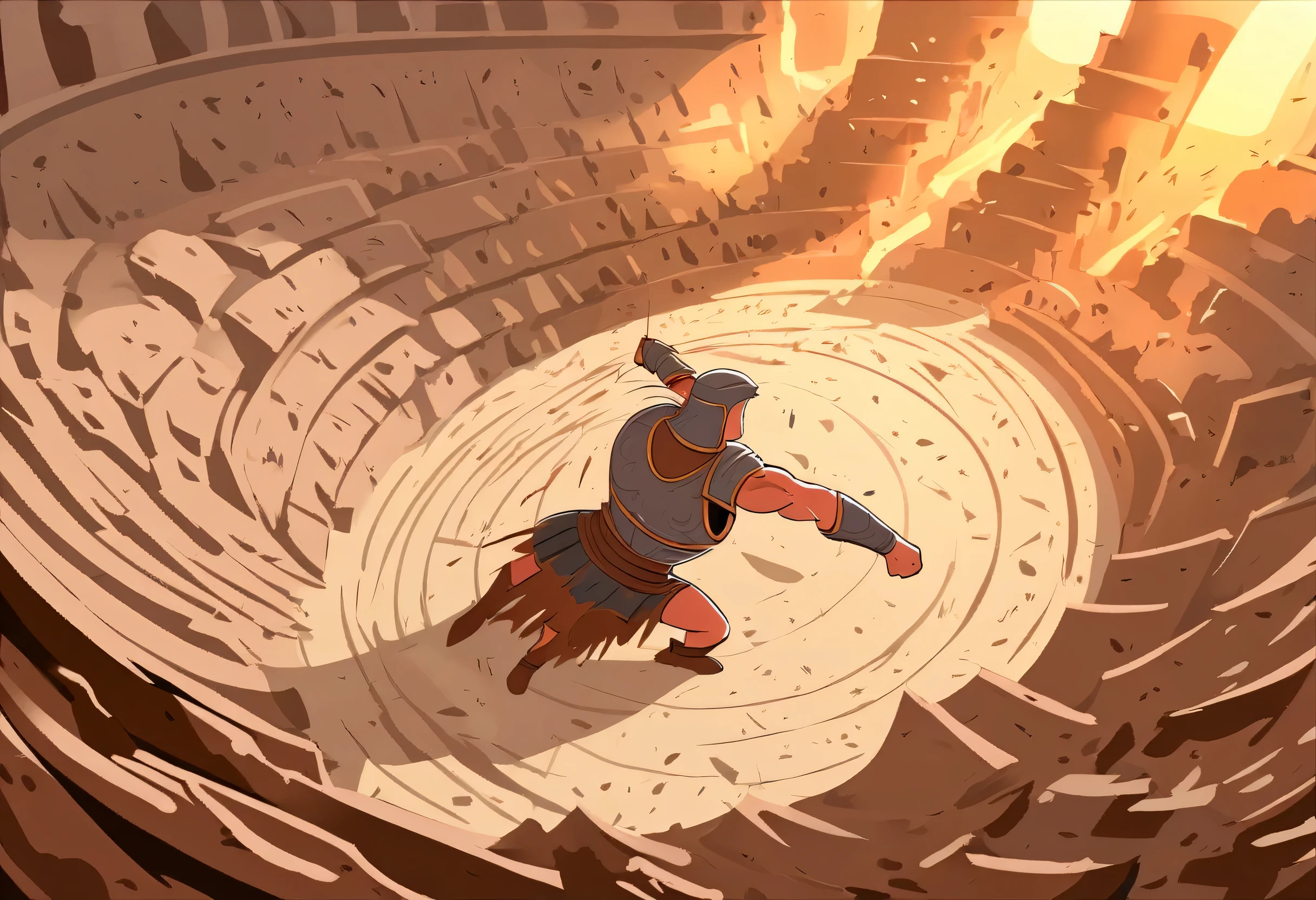 Colosseum，warrior，animal。Detailed background, (high quality, high resolution, masterpiece), (Dynamic Lighting, Vibrant colors), (Intensely，struggle), Wellness scenarios, (Dynamic poses), (close up), cartoon, (cartoon:1.3), Vector Art, Flat Color, (High Angle View:1.1)