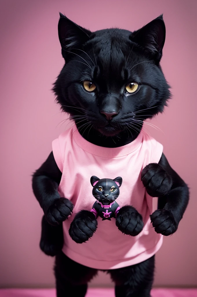 A black panther animal in pink clothes being an animal pop diva