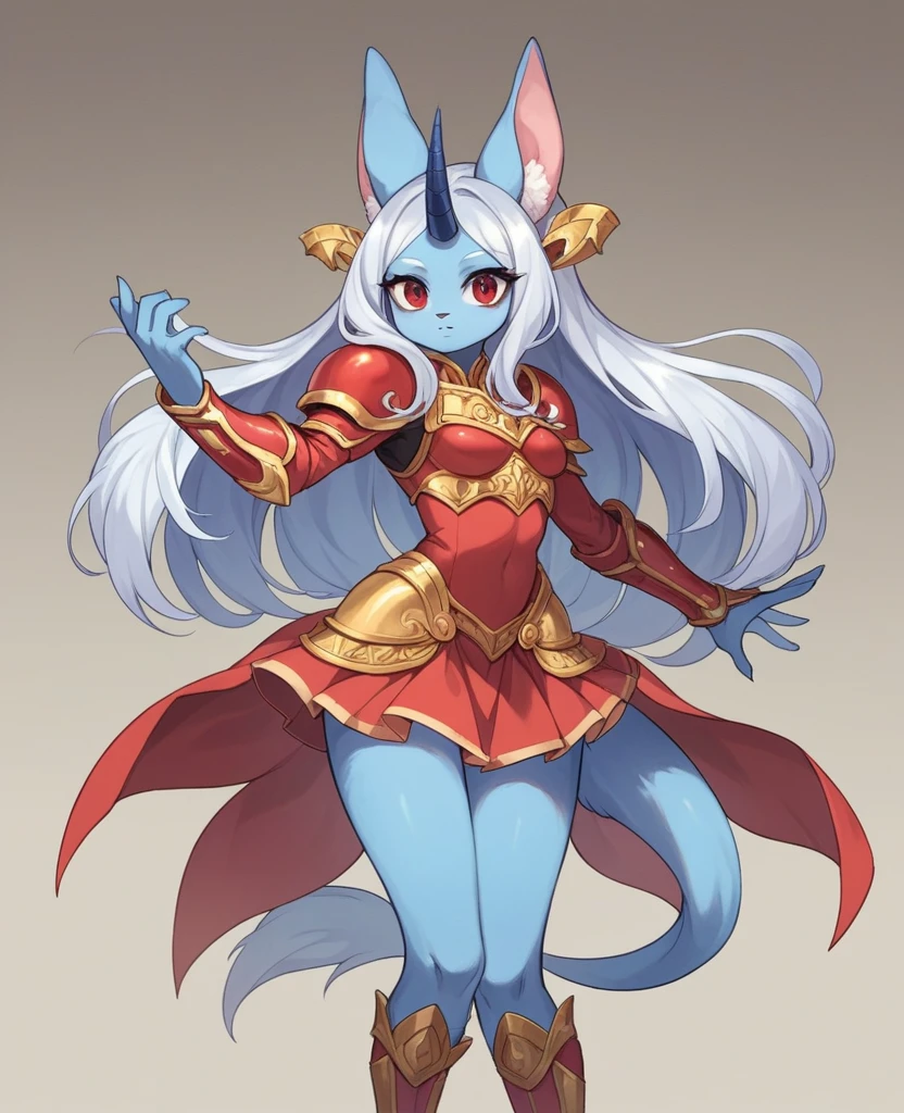 ((masterpiece)), (Highest quality))), 1人のgirl,(Big animal ears,White and blue fur,), whole body, Silver Hair, Eyes Hair, Beautiful red eyes,One horn on the forehead, Princess Cut, Short skirt,Shyness, woman, girl,Black and red armor dress, furry girl,アルミサージのgirl, (simple 戻るground, white 戻るground: 1.3) ( masterpiece:1.2), (Highest quality:1.3),Possession of a sword,Have a conversation,Deserted park,Character portrait,whole body絵,Strike a Pose,Black and gold sword,Skirt flipped up by the wind,micro pantie,Lift your legs