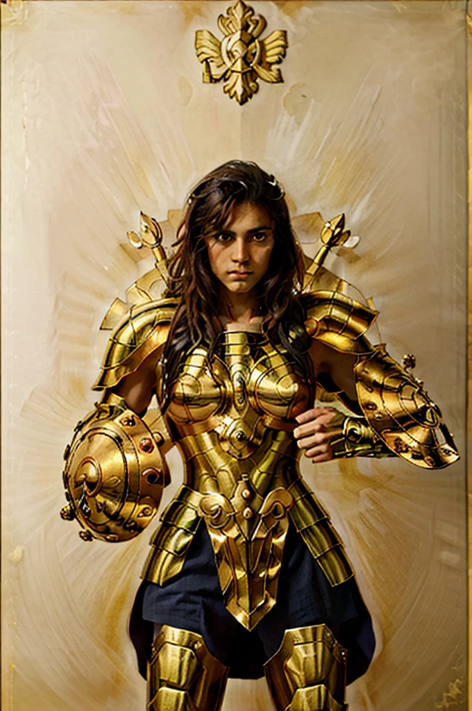 masterpiece,best quality,highres,1girl,solo,(((medium hair))),armor,arm_shield,(looking at viewer),greece \(hetalia\),(gold armor),god_cloth,(((medium breasts))),