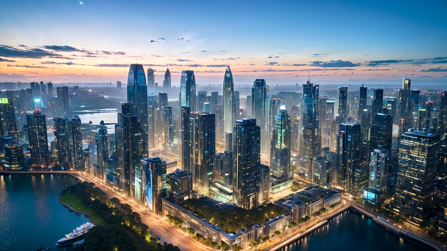(Best quality,4K,8K,A high resolution,Masterpiece:1.2),Ultra-detailed,(Realistic,Photorealistic,photo-realistic:1.37),Futuristic floating city,Futuristic technology,Huge urban high-tech tablet platform,Airship,Floating in the sky,Futuristic city,Small airships around,High-tech hemispherical platform,Colorful lights,Advanced architecture,modernn architecture,skyscrapper,Access the cloud,Scenic beauty,view over city,Impressive design,Blend seamlessly with nature,energetic and vibrant atmosphere,Futuristic transportation system,Parking is suspended,Transparent path,Lush greenery,Sky gardens,cascading waterfalls,Magnificent skyline,reflections on the water,Sparkling river,Architectural innovation,futuristic skyscrapers,Transparent dome,The shape of the building is unusual,Elevated walkway,Impressive skyline,Glowing lights,Futuristic technology,Minimalist design,Scenic spots,Panoramic view,Cloud Piercing Tower,Vibrant colors,epic sunrise,epic sunset,Dazzling light display,magical ambiance,The future city,Urban Utopia,LuxuryLifestyle,Innovative energy,sustainable development,Smart city technology,Advanced infrastructure,Tranquil atmosphere,Nature and technology live in harmony,Awesome cityscape,Unprecedented urban planning,Architecture connects seamlessly with nature,High-tech metropolis,A cutting-edge engineering marvel,The future of urban living,Visionary architectural concept,Energy-efficient buildings,Harmony with the environment,A city floating above the clouds,Utopian dreams become reality,The possibilities are endless,State-of-the-art transportation network,Green energy integration,Innovative materials,Impressive holographic display,Advanced communication system,Breathtaking aerial view,Quiet and peaceful environment,Modernist aesthetics,Ethereal beauty