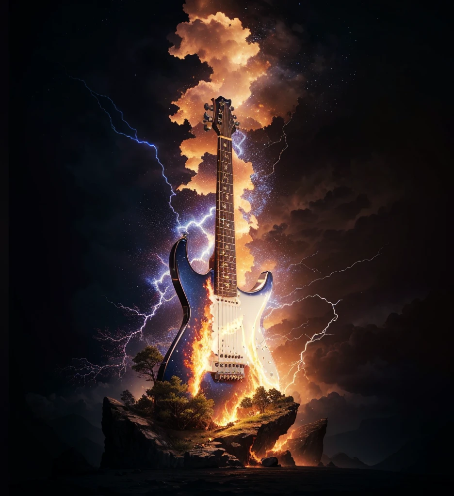 guitar, Eletric guitar, Detailed Realistic Eletric guitar, guitar Power, Surrealism, God's Sky, God's Power, God's Realm, clouds, Celestial Fire, powers, ilm, Fire Bolts, rivers of water, Water Falls, forst, Cedars, Highest Power, Photorealistic Nature, Beauthfull, Blue Thunder, fire azul, Realistic fire azul, realistic thunder, electrical screws, realistic detailed 8k, Realistic 16K detail, hard, Detailed realistic color, Detailed realistic thunder, fire azul Realistic 8K, Cores photorrealistic 8K, 8K detailed colors, Nitidez photorrealistic 8K, ULTRAHD Photorealism, Divine fire azul, Divine Electric Blue Thunder, Sombras photorrealistics 8K, Textura photorrealistic, naturals, heavens, heavenly, sky night, céu de Beauthfull, the night, majestic, majestic Sky, naturalsmente chic, thunders, Sky thunders, Divine thunder, linda, doradas, starlight, Heavenly Bolts, villany azul, Blue Screws, Rendering, photorrealistic, ultra high definition, 4K, detailed textures, thunder, detailed shadows, detailed colors, naturals linda, Great Divine, detailed contrast, realistic contrast, high resolution, detailed colors, realistic detailed 16K, 8k high definition, detailed contrast, realistic contrast, high resolution, detailed colors, fire, villany, realistic detailed, chic,