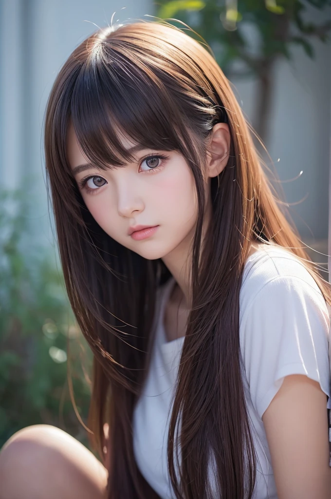 Please give me a realistic anime-like illustration of a girl's profile on a yellow background.