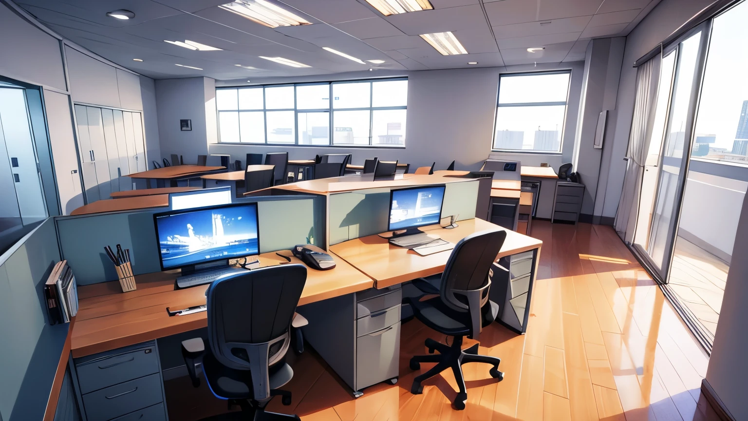 an anime style office (for visual novel)