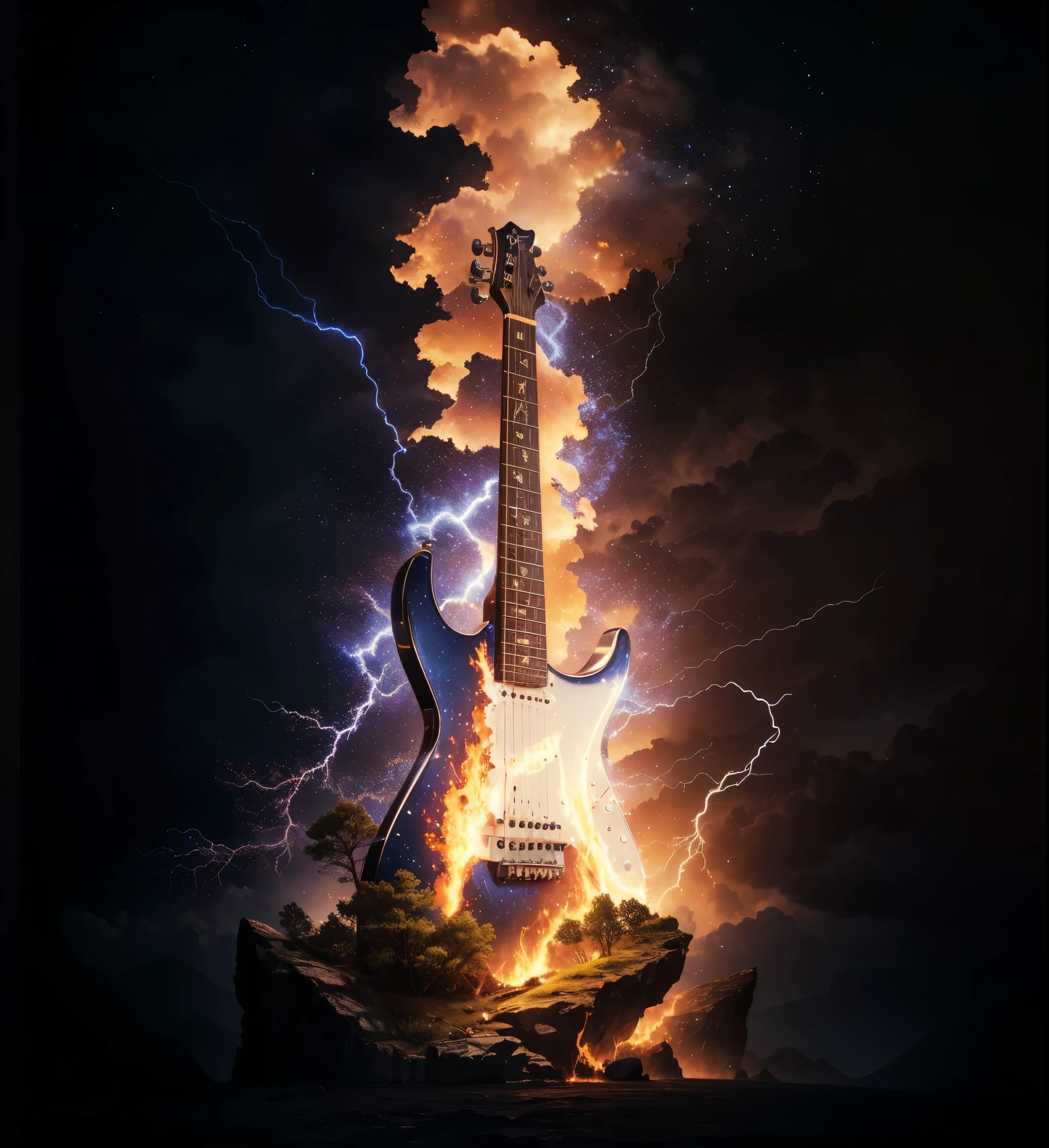 guitar, Eletric guitar, Detailed Realistic Eletric guitar, guitar Power, Surrealism, God's Sky, God's Power, God's Realm, clouds, Celestial Fire, powers, ilm, Fire Bolts, rivers of water, Water Falls, forst, Cedars, Highest Power, Photorealistic Nature, Beauthfull, Blue Thunder, fire azul, Realistic fire azul, realistic thunder, electrical screws, realistic detailed 8k, Realistic 16K detail, hard, Detailed realistic color, Detailed realistic thunder, fire azul Realistic 8K, Cores photorrealistic 8K, 8K detailed colors, Nitidez photorrealistic 8K, ULTRAHD Photorealism, Divine fire azul, Divine Electric Blue Thunder, Sombras photorrealistics 8K, Textura photorrealistic, naturals, heavens, heavenly, sky night, céu de Beauthfull, the night, majestic, majestic Sky, naturalsmente chic, thunders, Sky thunders, Divine thunder, linda, doradas, starlight, Heavenly Bolts, villany azul, Blue Screws, Rendering, photorrealistic, ultra high definition, 4K, detailed textures, thunder, detailed shadows, detailed colors, naturals linda, Great Divine, detailed contrast, realistic contrast, high resolution, detailed colors, realistic detailed 16K, 8k high definition, detailed contrast, realistic contrast, high resolution, detailed colors, fire, villany, realistic detailed, chic,