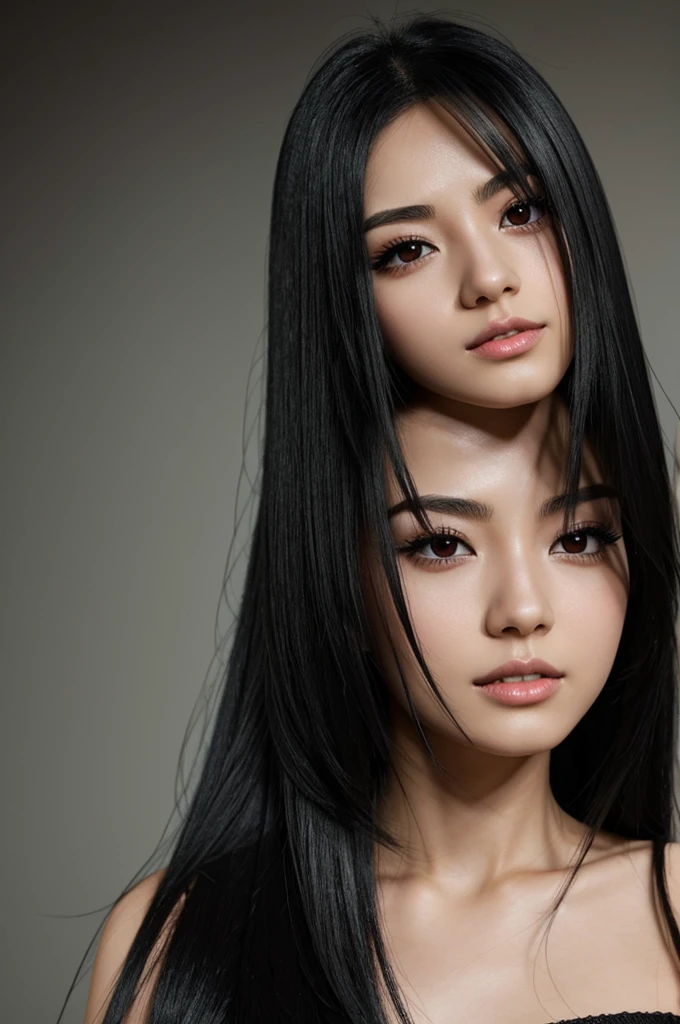 Create a white woman with Asian black hair