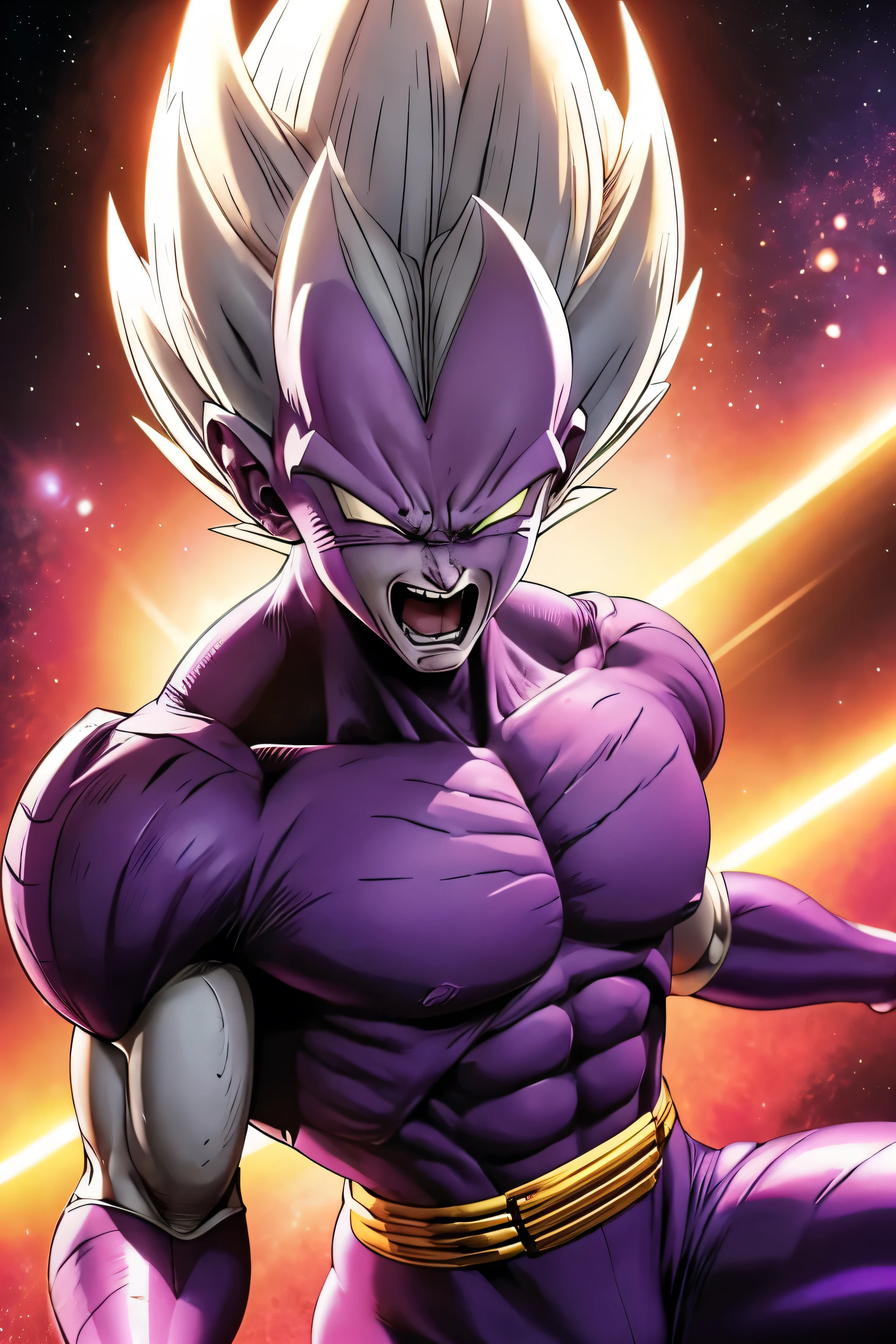 Frieza from Dragon Ball beats Vegeta to a pulp while singing "F" by Maximum the Hormone. I want it to look more like Dragon Ball and Frieza isn't Frieza so please make him Frieza.