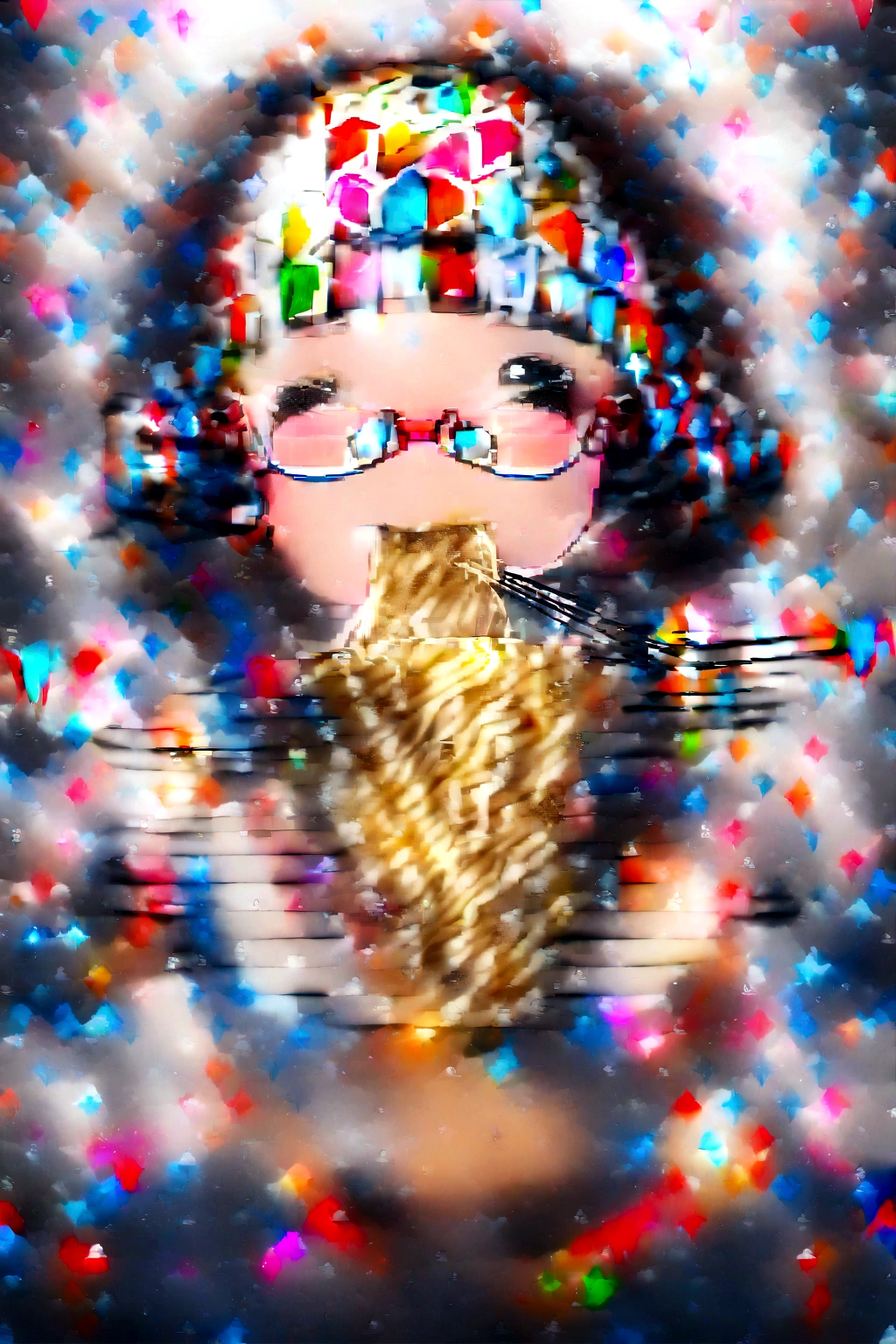 (extremely detailed fine touch:1.3), solo, 1mechanical girl, (((semi-rimless eyewear:1.3))), (headphone:1.2), short hair, blunt bangs, Girl eating noodles with chopsticks, A with a slurping ramen