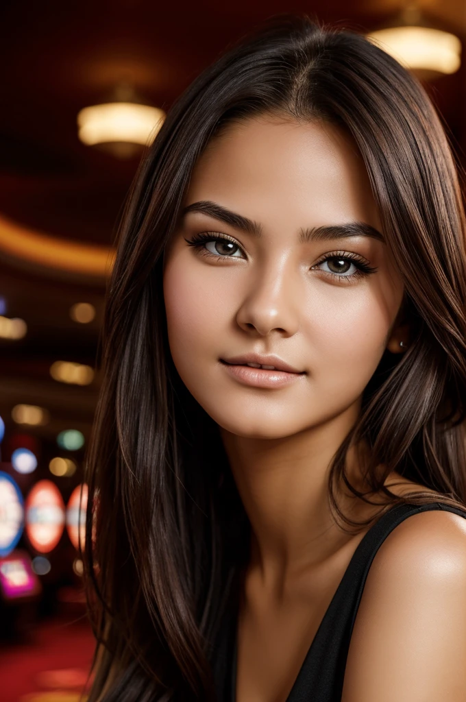 A photograph of sexy girl, no mask, 19 yo, buttiful, detailed face, looking at camera, portrait, 8k uhd, high quality,casino games
