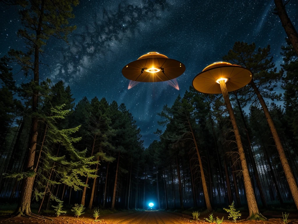 (((Masterpiece))), (high quality),Flying saucer UFO,Night Forest