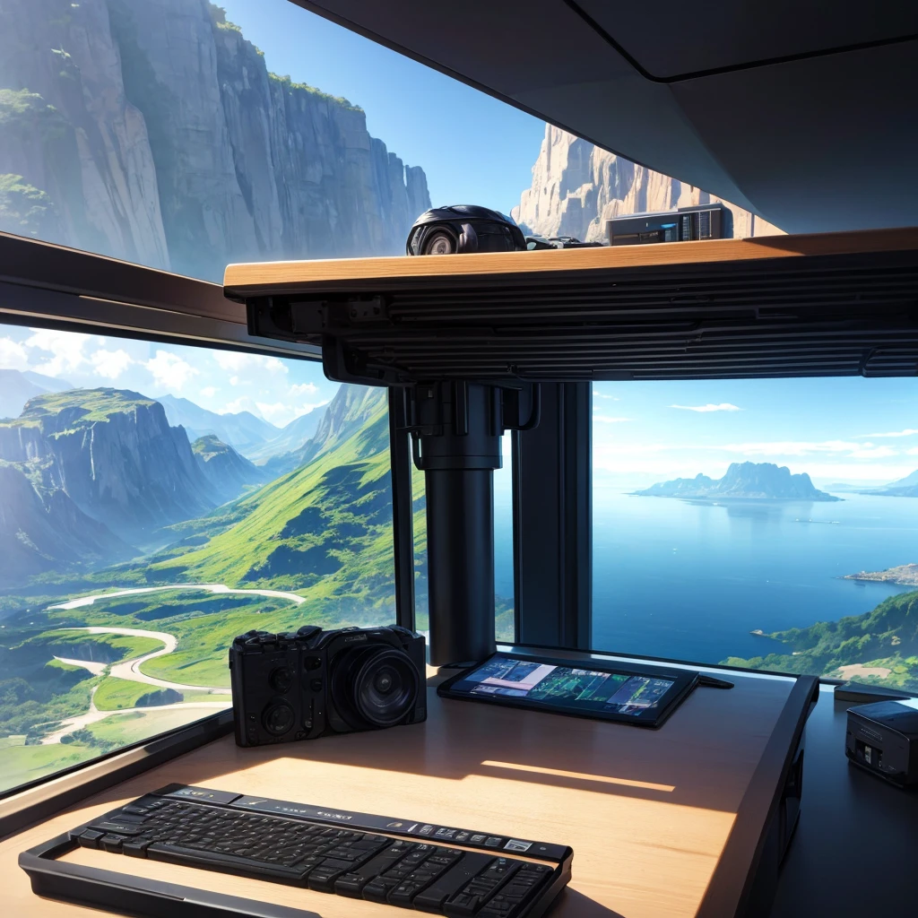scenery, bottom, desk, computer, Mesa, job, background, good perspective, 4K quality, minimalism, detail.