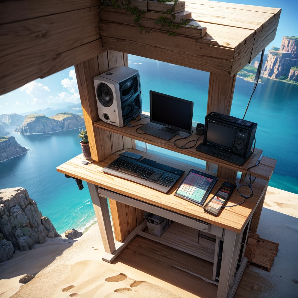 scenery, bottom, desk, computer, Mesa, job, background, good perspective, 4K quality, minimalism, detail.