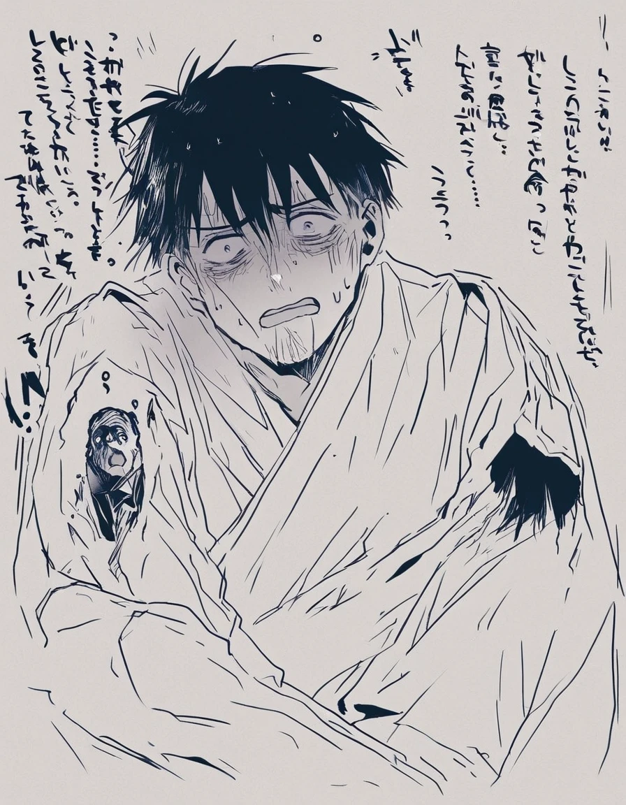 illustration with a very worried man, black and white (best qualityer)
