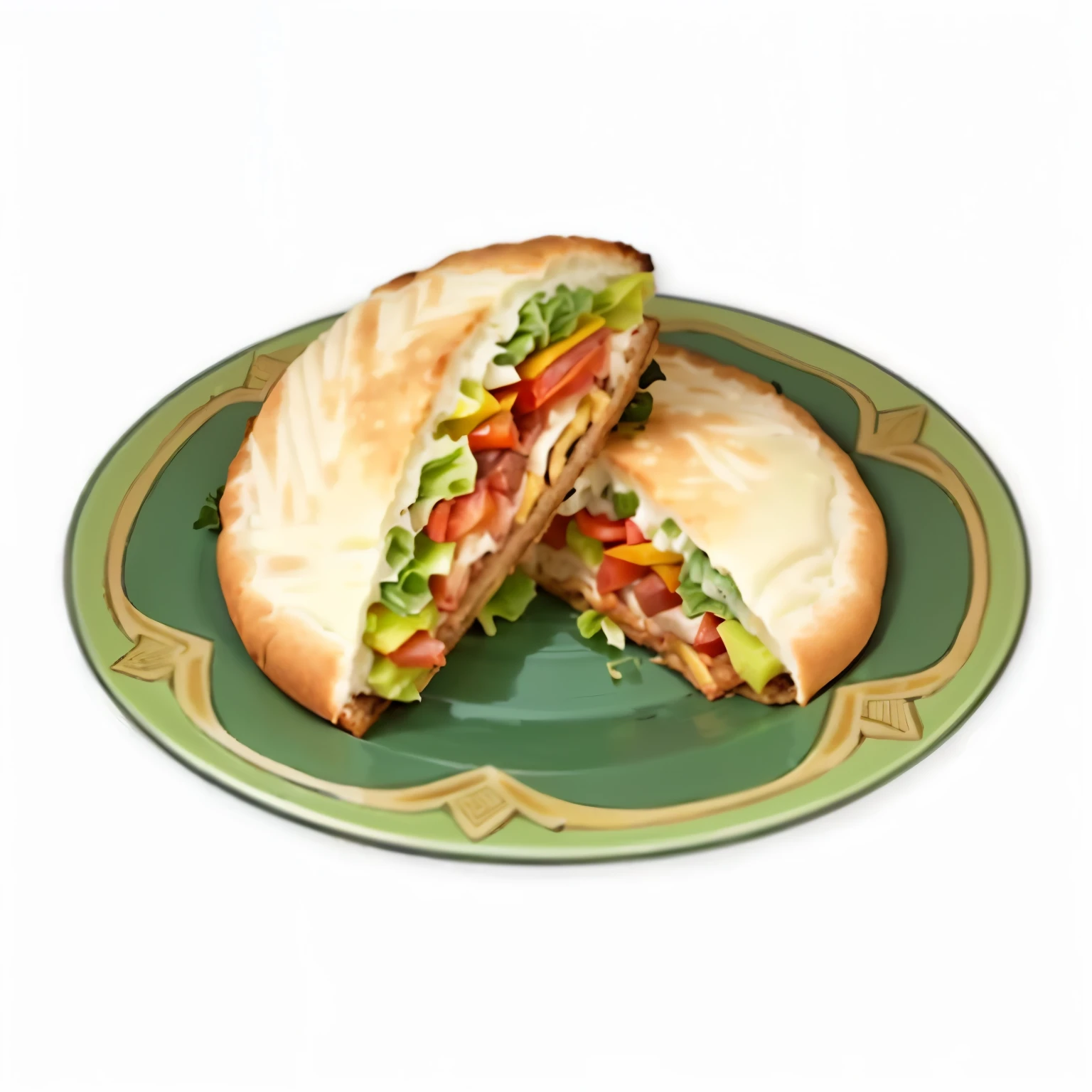 there is a panini on a plate with a green border, 🥥 🍕 Hybrids, chicken panini, panini, Crisp Bread, Fan Favorites, Extra bacon lettuce and tomato, Gyroplane Zeppeli, ❤🔥🍄🌪, Service recommendations, pie section, Panini, Burger on a plate, Extra bacon lettuce and tomatoes, Kebabs, Steamed bun, mayonnaise, Red clay