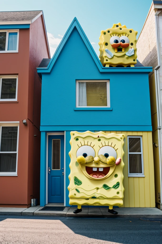 spongebob between 2 houses