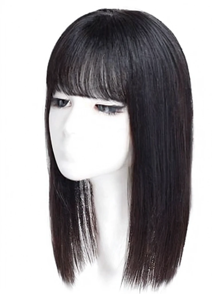 Black long straight hair looks natural,Pure white background