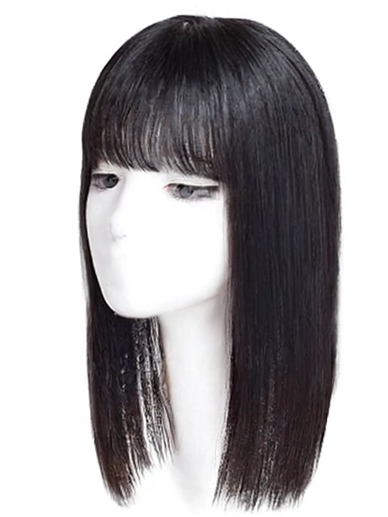 Black long straight hair looks natural,Pure white background