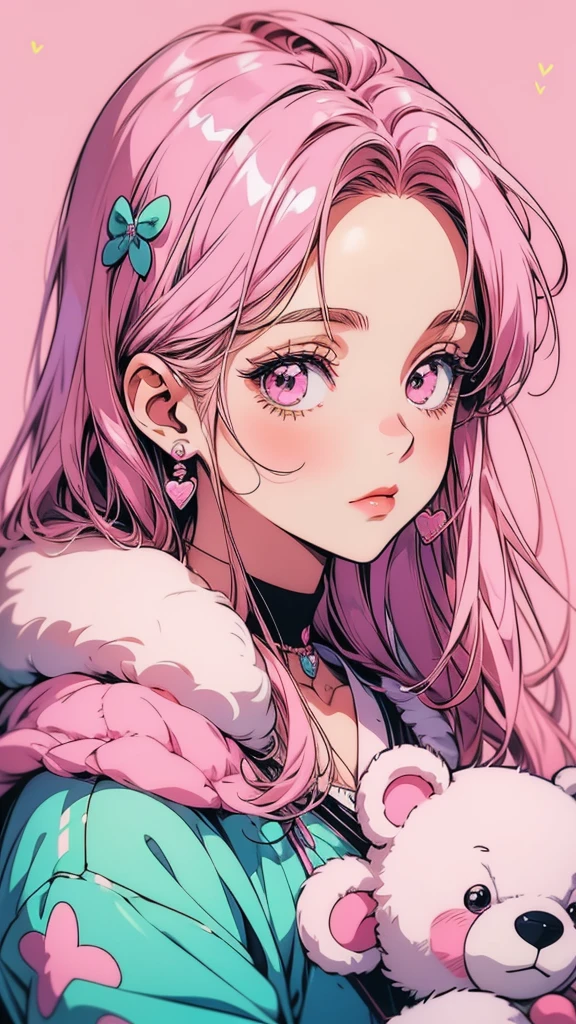 Close-up of a person holding a teddy bear against a pink background, Decora style illustrations, Cute art style, Cute girl anime visuals, Cute anime manga style, Anime art style, Pin on anime, beautiful Anime art style, Anime Moe Art Style, Anime Graphic Illustration, Anime atmosphere, Anime-style illustrations, Trending Anime Art, Anime Aesthetics