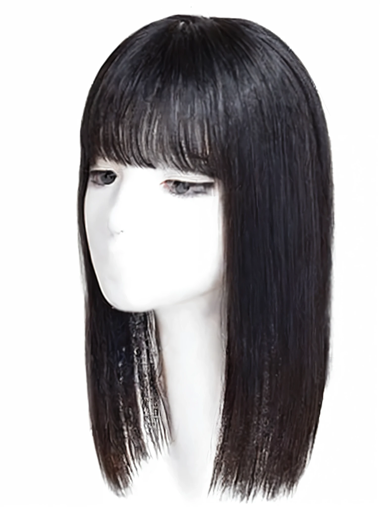 Black long straight hair looks natural,Pure white background