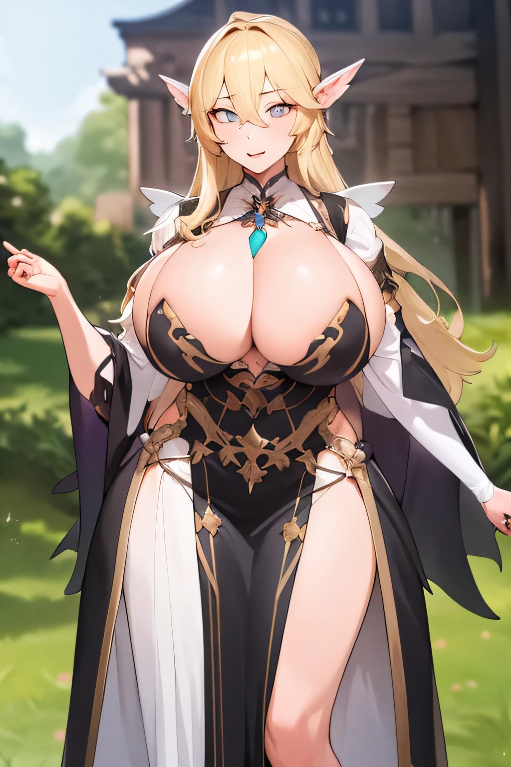 One girl, Long Hair, Hair between the eyes, kabbt0v1, chest, Are standing, huge chest, Fairy, Blonde,