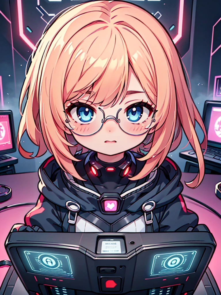 (masterpiece), (best quality), (ultra-detailed), cyber hacker, working on futuristic computer, robotic companion, vibrant colors, masterpiece, 1girl, sharp focus, best quality, depth of field, cinematic lighting, detailed outfit, perfect eyes, futuristic, cyberpunk, , ((futuristic glasses)),Mochizuki Anna