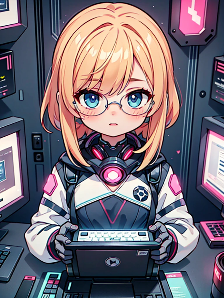 (masterpiece), (best quality), (ultra-detailed), cyber hacker, working on futuristic computer, robotic companion, vibrant colors, masterpiece, 1girl, sharp focus, best quality, depth of field, cinematic lighting, detailed outfit, perfect eyes, futuristic, cyberpunk, , ((futuristic glasses)),Mochizuki Anna
