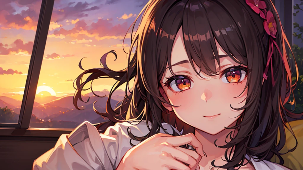 ((Highest quality)), ((masterpiece)), (detailed),(Perfect Face),lofi sunset relax