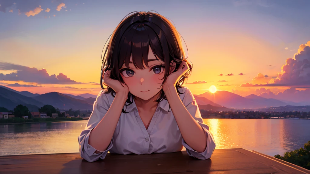 ((Highest quality)), ((masterpiece)), (detailed),(Perfect Face),lofi sunset relax
