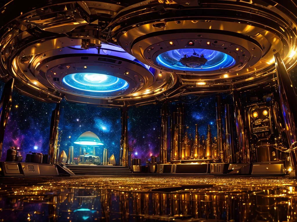 (((Masterpiece))), (high quality),Inside a UFO,A glittering, metallic, mechanical room,Alien's room,