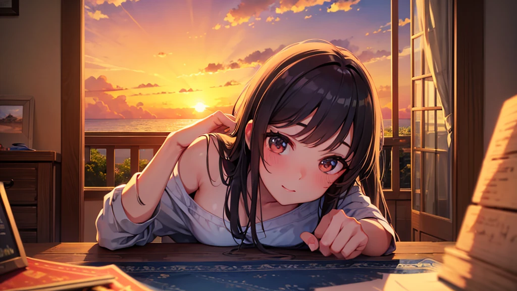 ((Highest quality)), ((masterpiece)), (detailed),(Perfect Face),lofi sunset relax