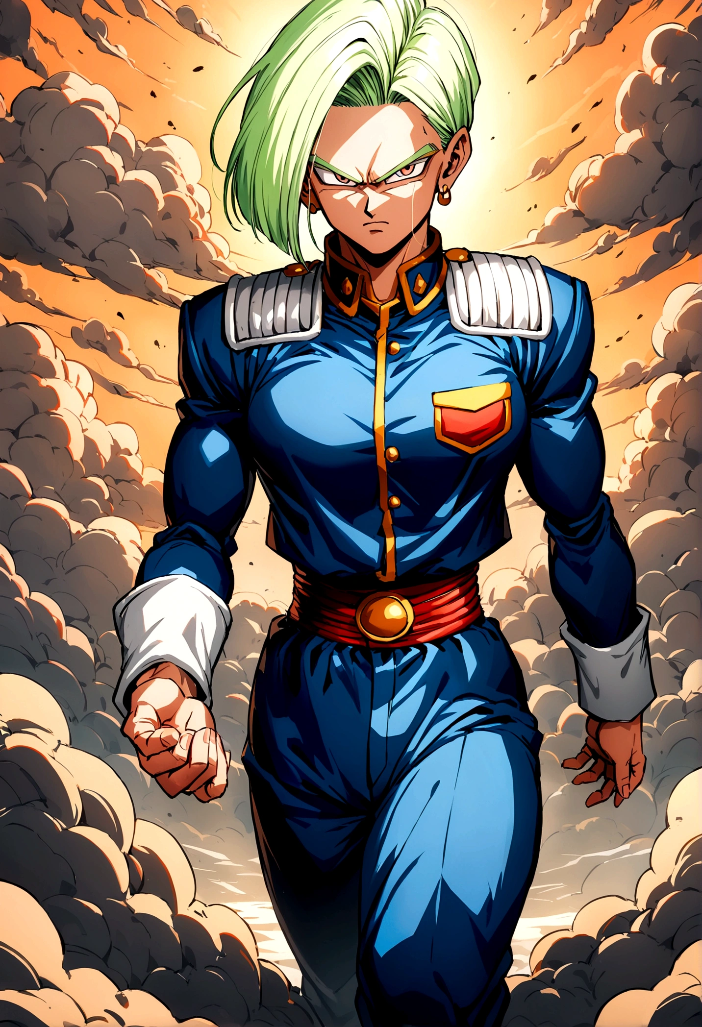 Bulma, Red scarf on neck, camisa branca, blue jeans --auto